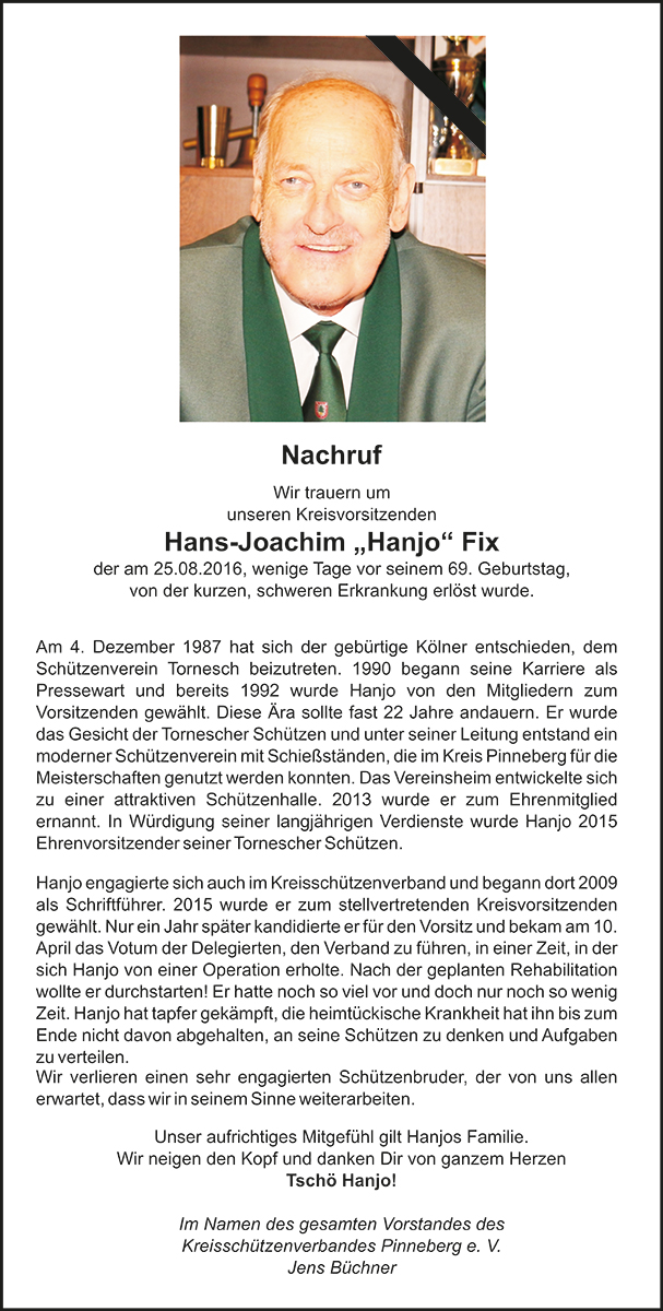 Kreisschützenverband Pinneberg - Nachruf