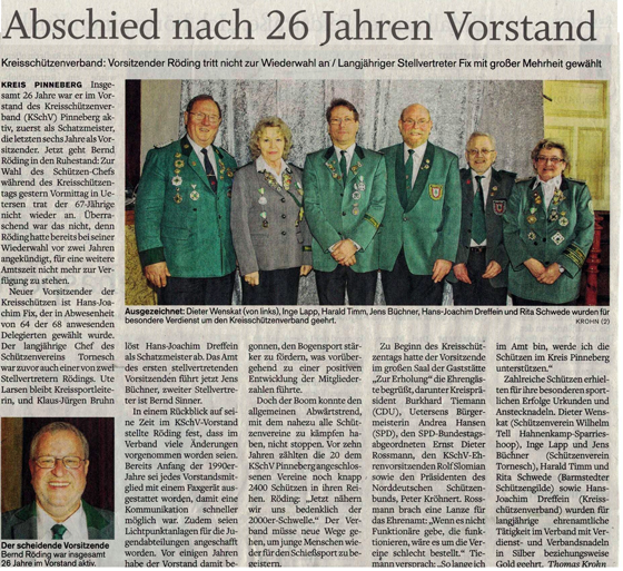 Kreisschützenverband Pinneberg - Bernd Röding 2016 verabschiedet